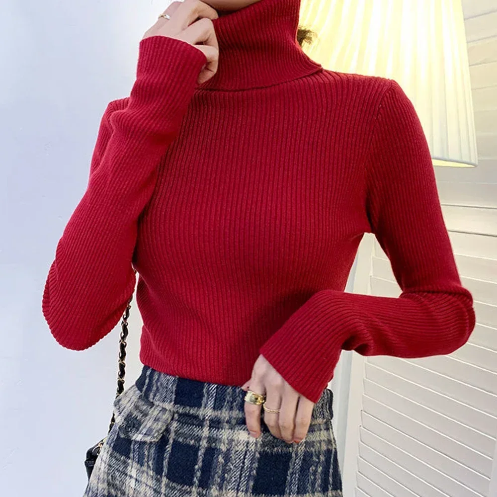 

S-2XL Sweaters Slim Fit Long Sleeves Knitwears Women's Sweater Solid Knit Top Elastic Pullover Korean Fashion Poleras De Mujer