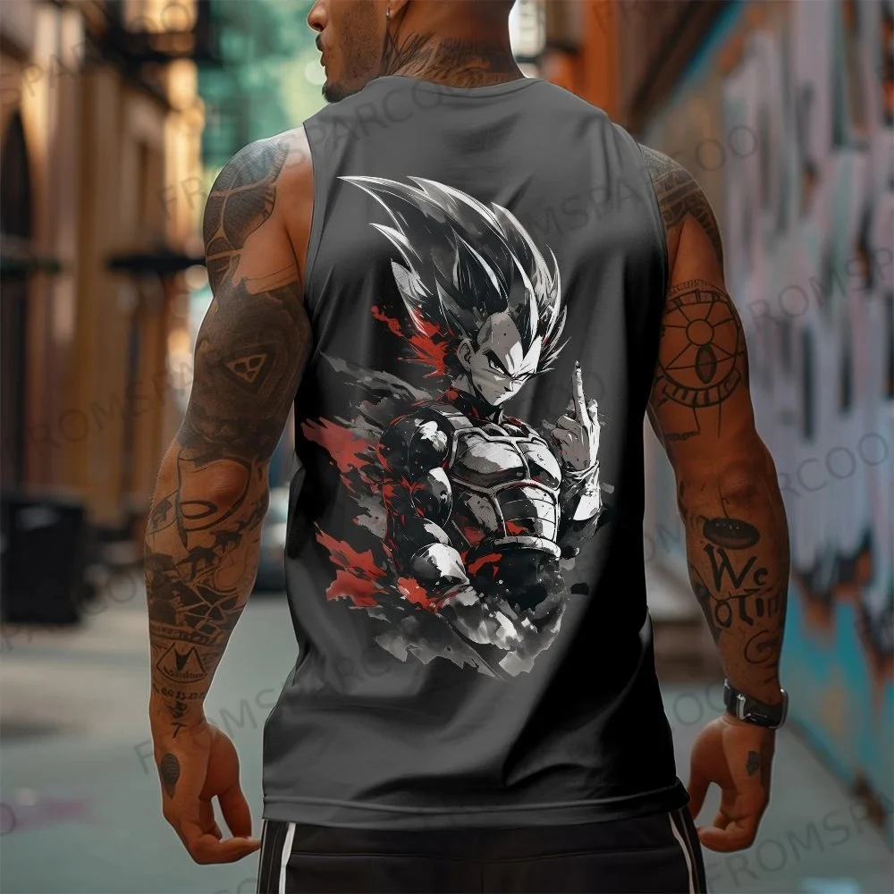 Koszulka bez rękawów Dragon Ball Anime Goku z nadrukiem, męska, luźna, sportowa, letnia, modna, z czystej bawełny, idealna na siłownię w stylu amerykańskim, inspirowana stylem ins.