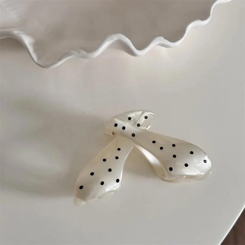 French Style Black Wave Dot Large Hair Claw Clips, Elegant Sweet Decor Hair Accessories for Women Girls