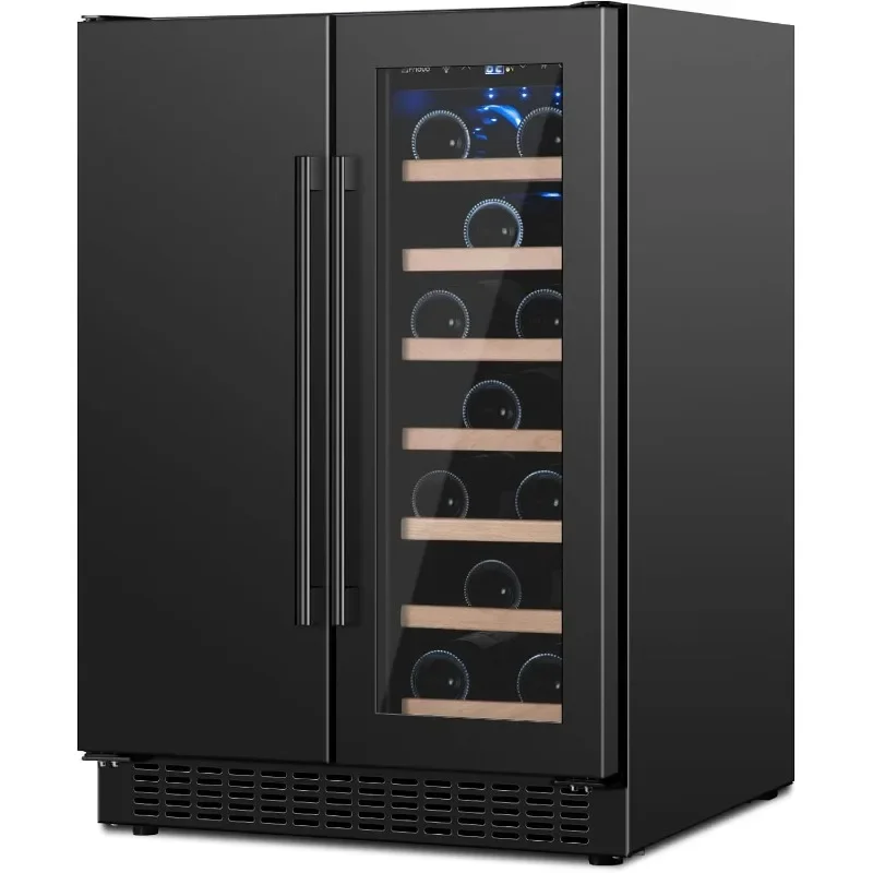 Wine and Beverage Refrigerator, 24inch Dual Zone Wine Cooler, 20Bottles 88Cans Undercounter Black Beverage Fridge