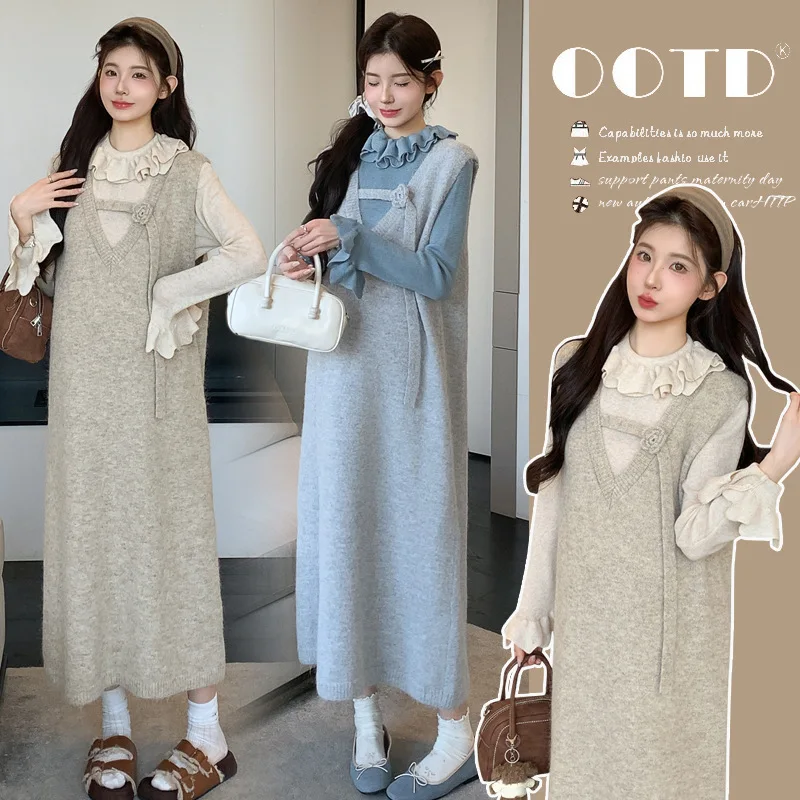 abbigliamento-autunno-e-inverno-per-donne-in-gravidanza-nuovo-completo-alla-moda-gilet-di-alta-qualita-vestito-invernale-top-in-pizzo-set-due-pezzi