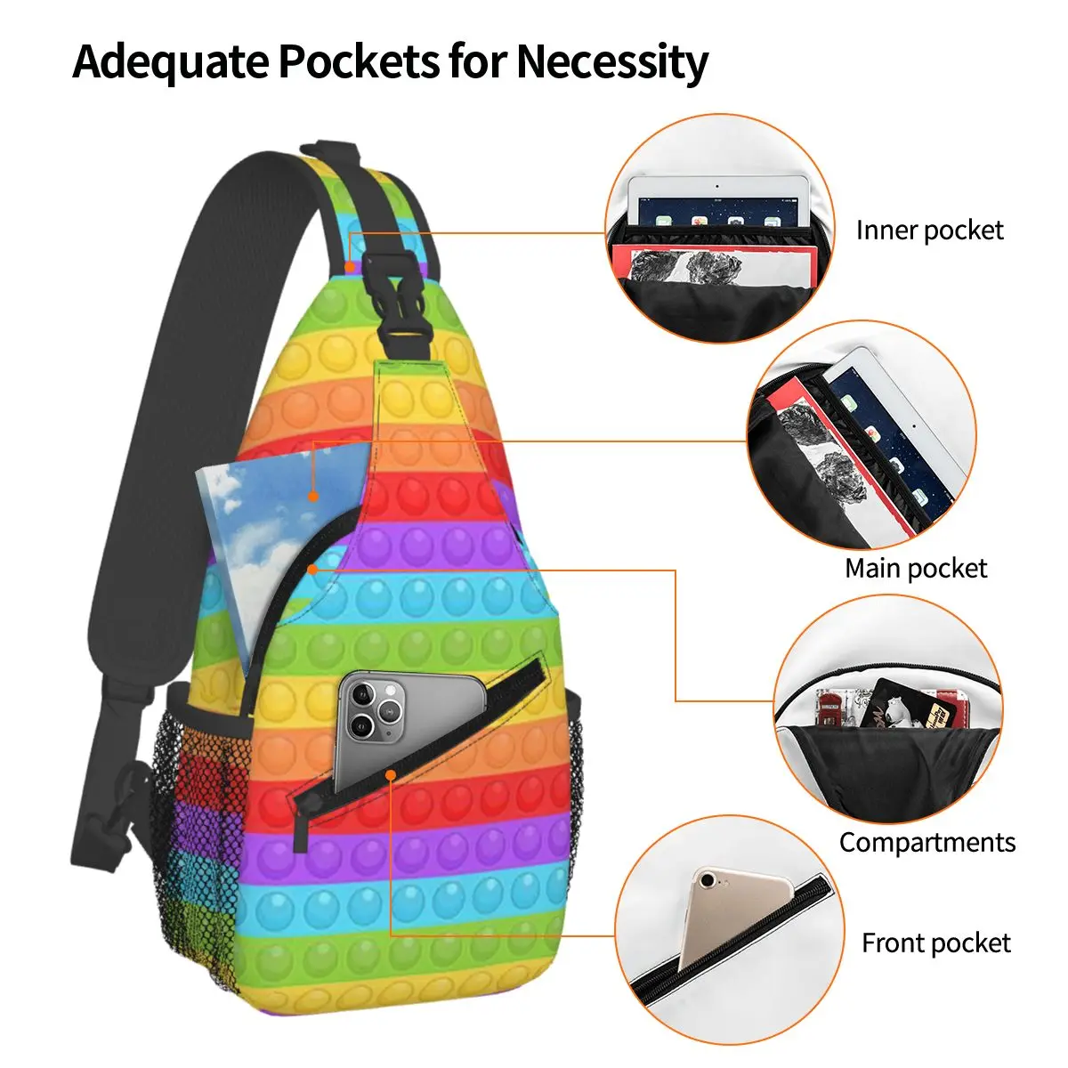 Premium Vector Pop It Seamless Pattern Chest Bag Men Sling Crossbody Backpack Chest Bag Traveling Hiking Daypack Shoulder Bag