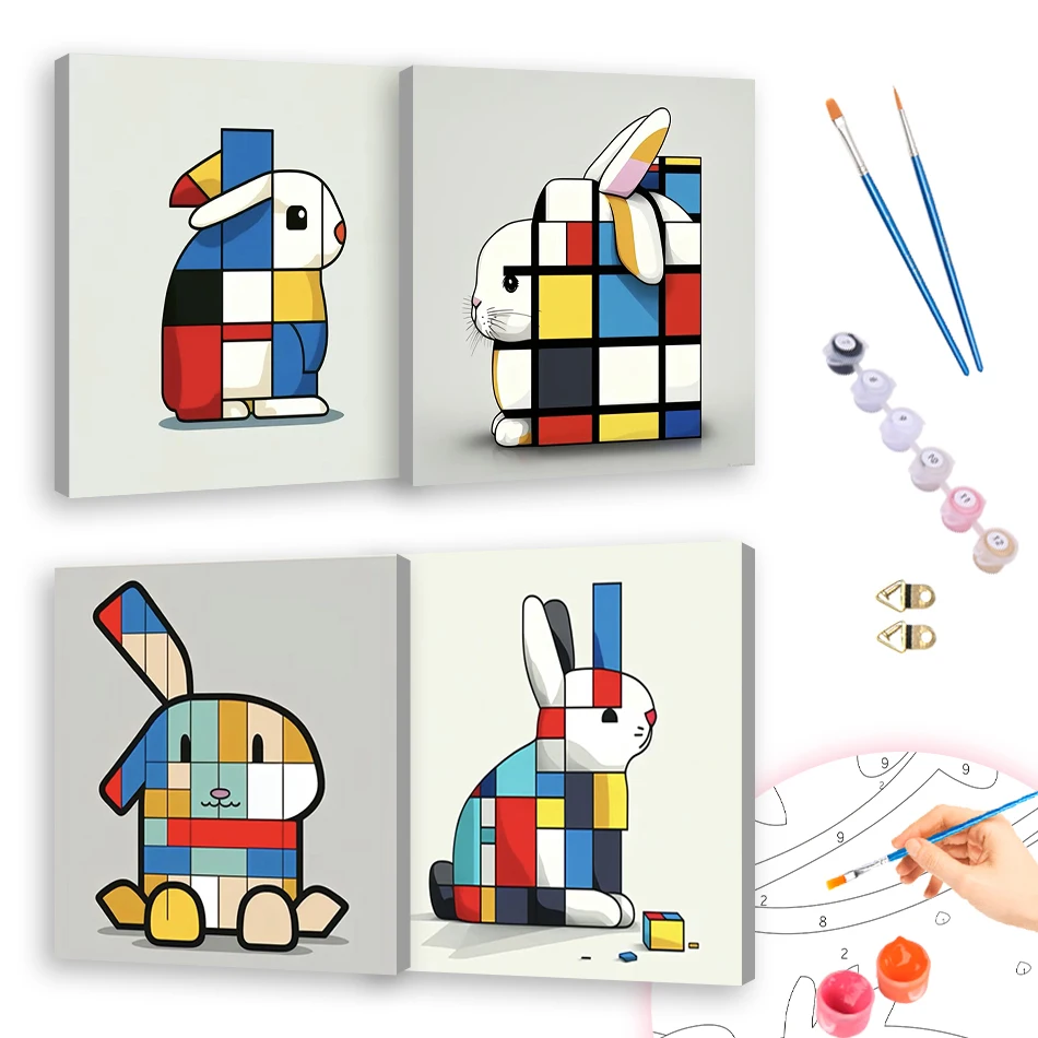 

RUOPOTY Oil Painting By Numbers Abstract Rabbit 20x20cm ready Frame Acrylic Paints For Beginner Simple Paint Pictures By Numbers