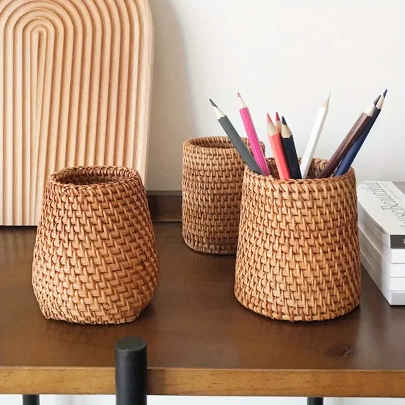 Chic Rattan Pen Holder - Durable, Lightweight Desk Organizer for Home, Office & School | Available in 3 Sizes