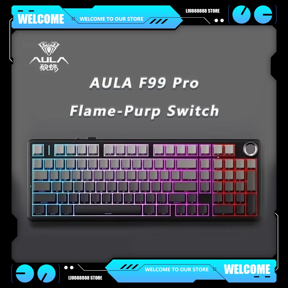 AULA F99 Pro Flame-Purp Switch V2 Mechanical Keyboards 98 Keys Wireless Bluetooth Customize Hot Swappable 3 Mode Gamer Keyboard