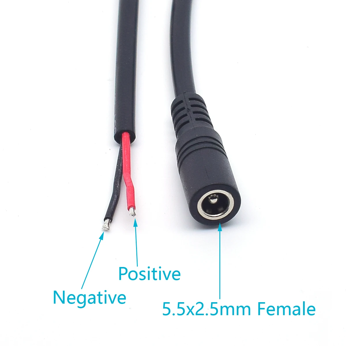 1PC 0.3M/1FT 18AWG 2.5x5.5mm DC 5525 Female Plug Pigtail Cable - 7A Open End Wire, Security System Power Repair