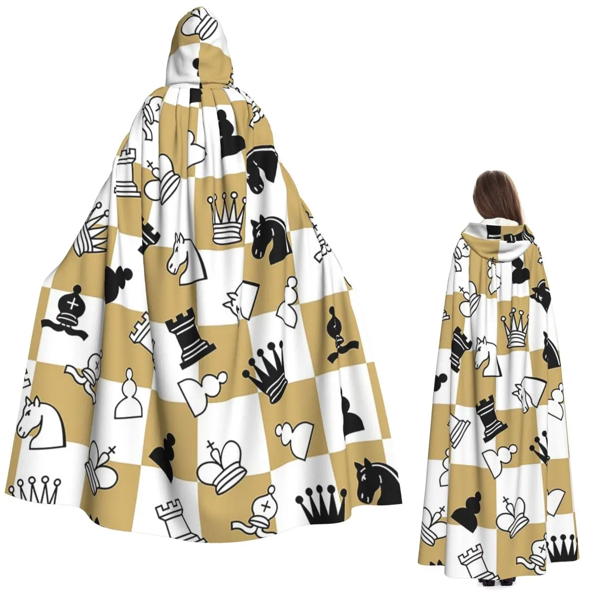 Capa larga con capucha de ajedrez, disfraz Medieval de bruja, capa de Cosplay, Halloween, vampiro, adulto, Unisex