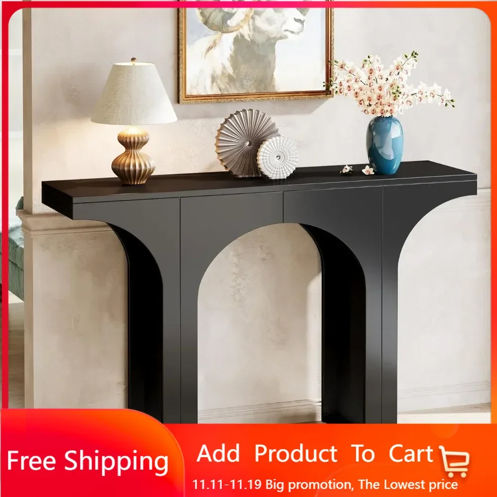 Black Console Table, 47-Inch Entryway Console Table, Wood Sofa Table Behind Couch with Hallway Table, Modern Foyer Accent Table