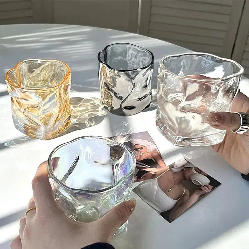 

TOPLIVING Irregular Twist Glass Cup Thick Spiral Glass For Coffee Mug Whiskey Glasses Drinkware Juice Cocktail Drinking Glasses