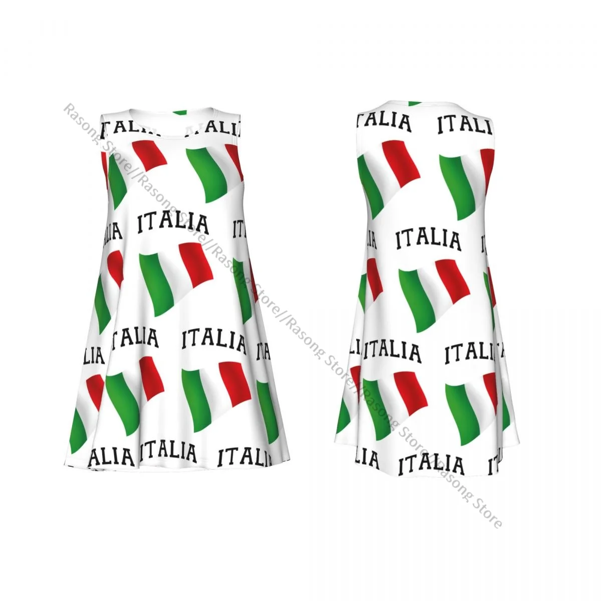 فستان نسائي صيفي كاجوال بعلم إيطالي تي شيرت لتغطية الشاطئ فستان بدون أكمام