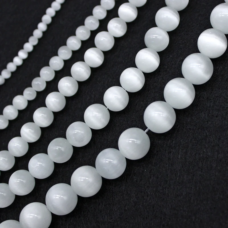 Fctory Price Natural Moon Stone Beads White Cat Eye Round Loose Beads 4/6/8/10/12mm Jewelry Making DIY Bracelet 15\