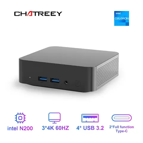 Chatreey Mini PC T9 N200 WIFI5 Windows 11 Ultra Small Pocket Computer Dual SSD Full Function Type-C 4K 60Hz RGB Output
