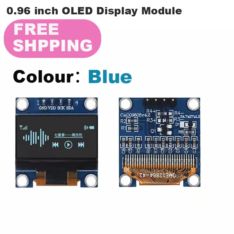 1-10PCS 0.96 인치 OLED 디스플레이 모듈 I2C IIC SPI 직렬 128X64 SSD1315 LCD 3.3-5V 4 핀 Arduino 용 흰색/파란색/노란색 파란색