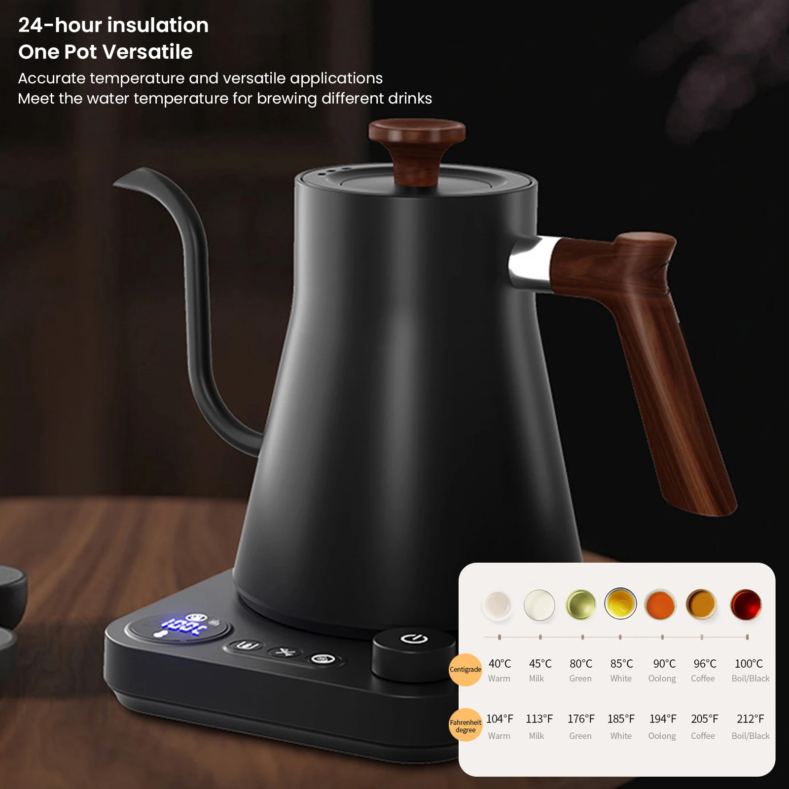 Electric Gooseneck Kettle Coffee Pot Stainless Steel Temperature Control Drip Kettle Intelligent Thermostatic Luxury Coffee Set