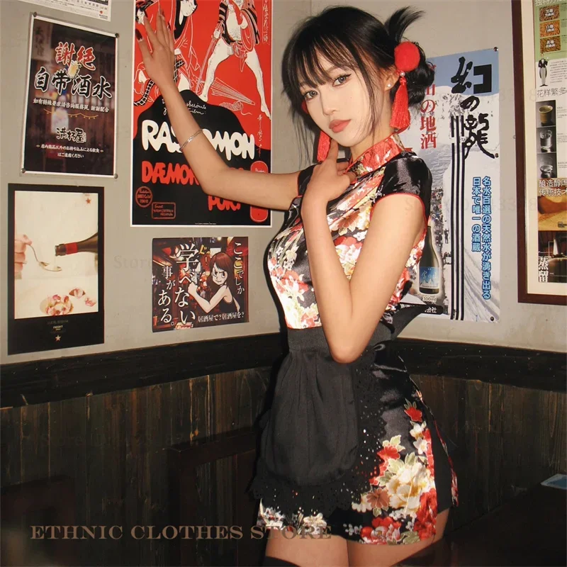 طباعة زهرة اليوسفي طوق تشيباو حجم كبير 6XL أنثى فيستدوس الساتان شيونغسام أنيمي تأثيري ازياء فتاة Y2K فستان صيني