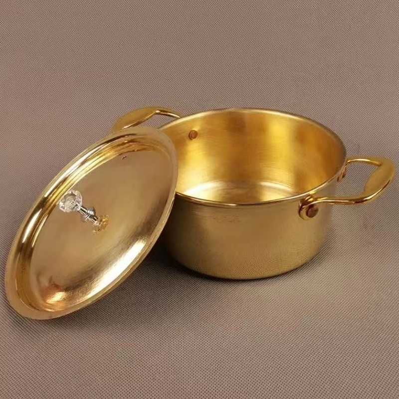 Vintage Brass Pot,Thickened Food Pot Cooking Utensil Simmering and Pasta Stewing,With lid Luster Polishing Texture Handheld Pot