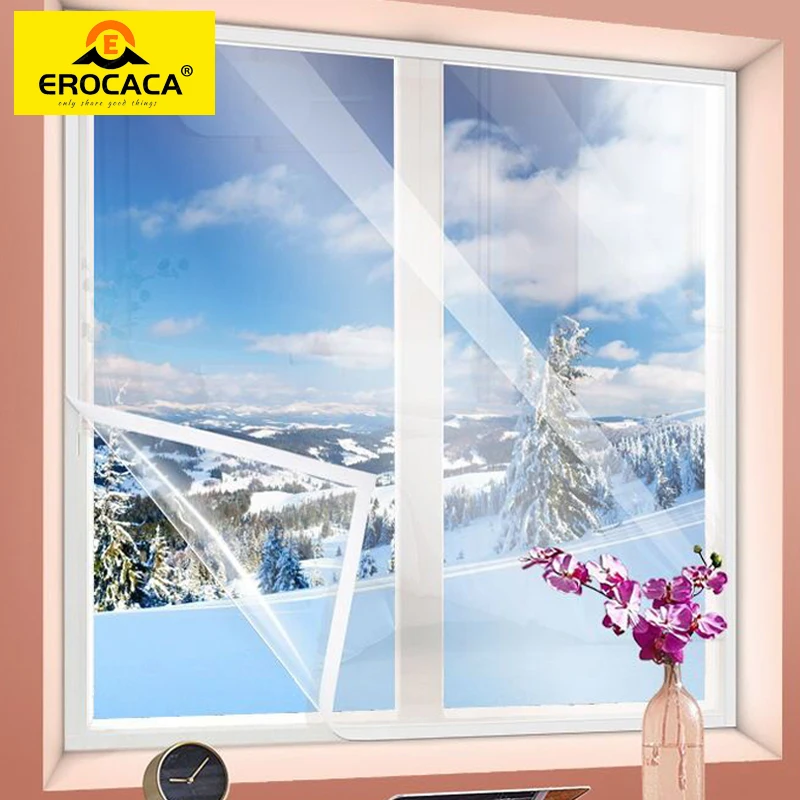 Erocaca Raamisolatiefilm Winter Indoor Winddicht Warm Zelfklevend Voor Energiebesparing Helder Zacht Glas Krimpwarmtefilm