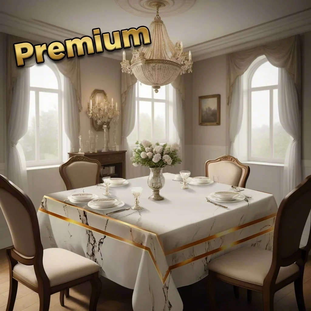1PC, white background with gold border pattern, high-end creative printed square tableclothxzj