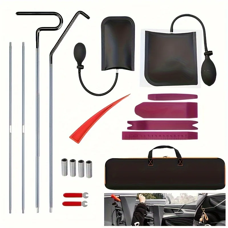 

Stainless Steel Long Distance Car Emergency Key Hook Tool Curved Hook-shaped Handle Purple Warp 18-piece Set Wedge Combination T