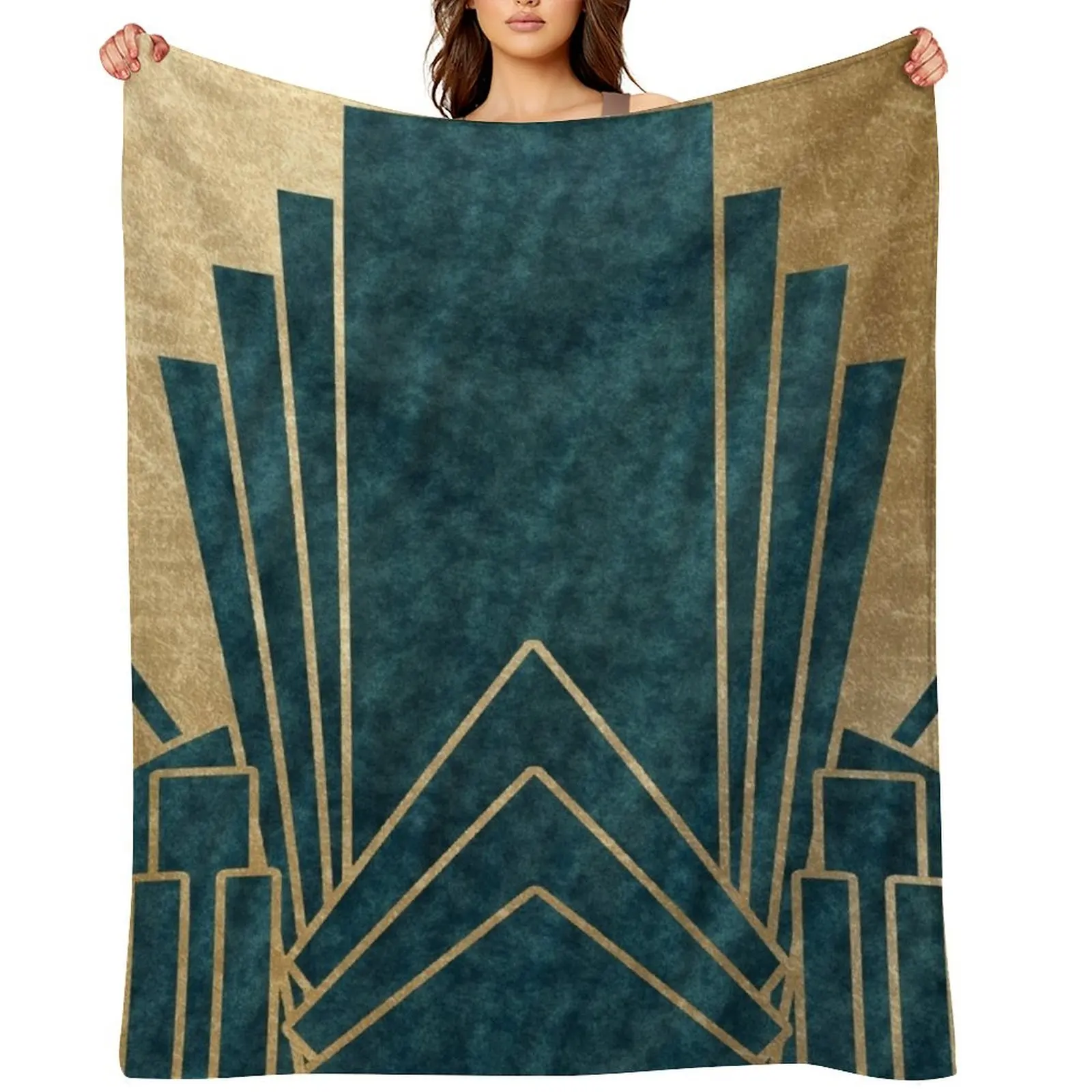 

Art Deco glamour - teal and gold Throw Blanket Hairy Comforter Summer Beddings Soft Blankets