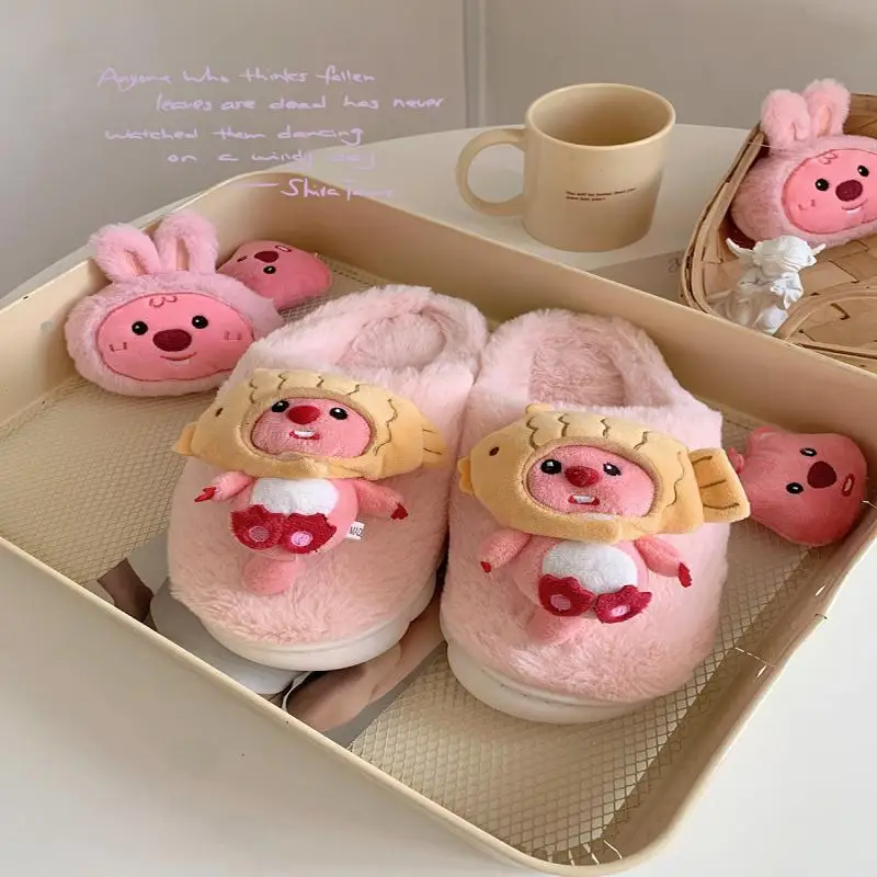 Kawaii Cute Loopy Little Beaver Plush Slippers Winter Soft Soles Comfortable Anti Slip Home Shoes Birthday Gift For Girlfriend