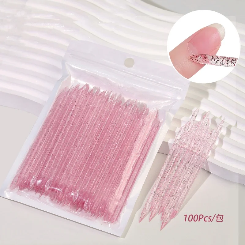 100Pcs Reusable Crystal Glitter Stick Double End Nail Art Cuticle Pusher Remover Tool Acrylic Dot Diamond Pen Manicure Tools