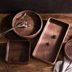 Walnut plate solid wood round dessert plate creative Japanese tableware stackable dessert wooden tray tea tray tea tray