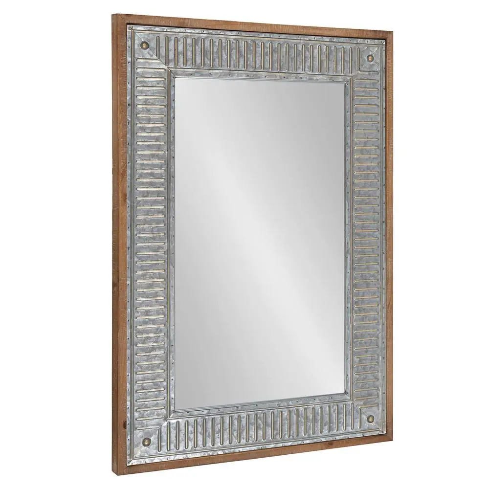 Rustic Brown Wall Mirror Galvanized Metal Frame Wooden Exterior Large Size Functional Design