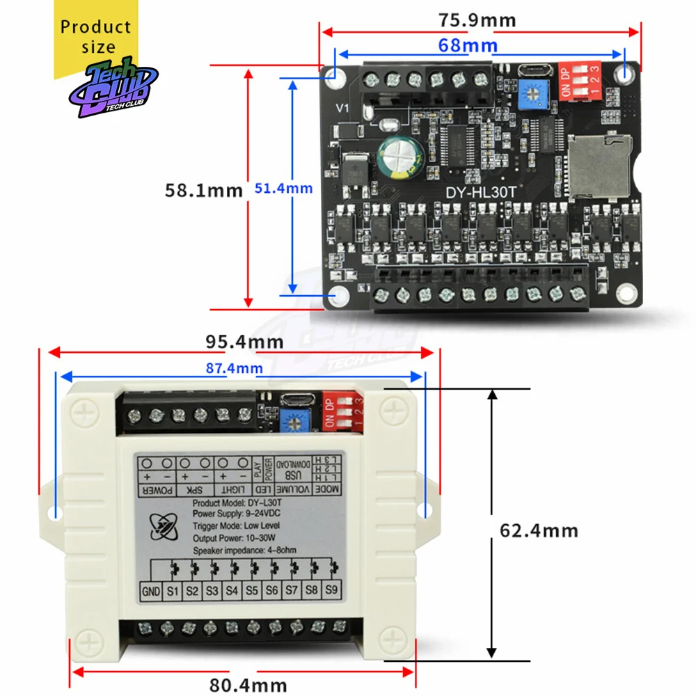 

DC 9-24V 30W Power Voice Broadcast Prompt Module Optocoupler Isolation Audio Module for Electronic Component Tool Accessories