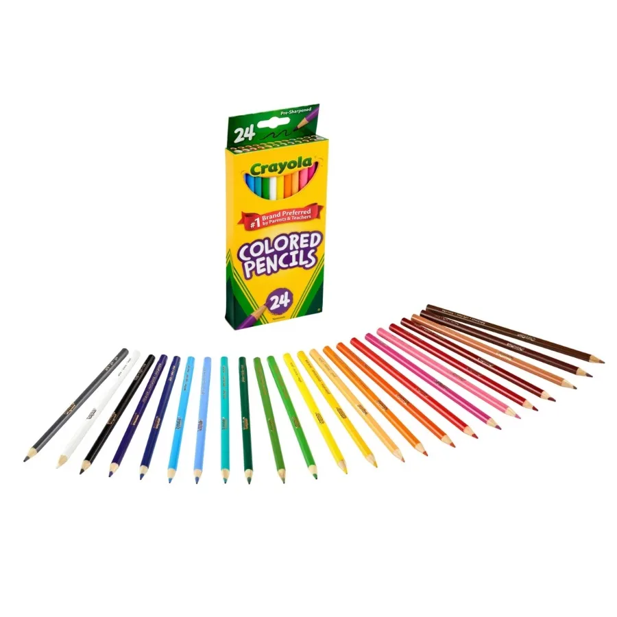 24 Count Pre‑Sharpened Multicolor Colored Pencils, Wax Wood Pencils, 3.3mm Lead Point, Non‑Toxic, Kids Art & School Supplies