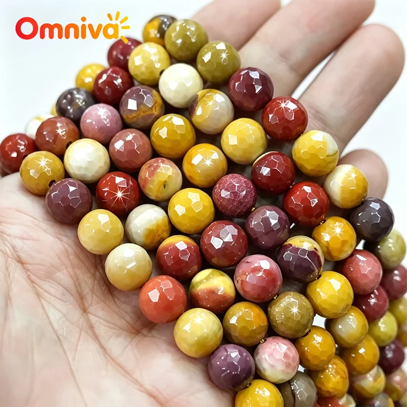 Faceted Mookaite Egg Yolk Natural Stone Round Beads Handmade For Jewelry Making DIY Bracelet Necklace 15