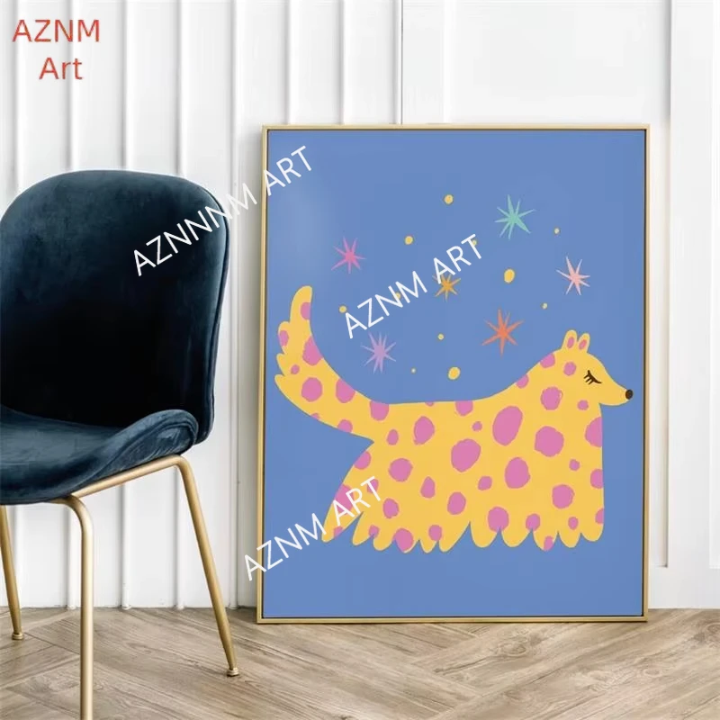 Retro abstrakte Tiere Poster süße Katze Hund bunte Tier Leinwand Malerei Wand Kunst Bild Kinderzimmer Wohnzimmer Home Decor Geschenk