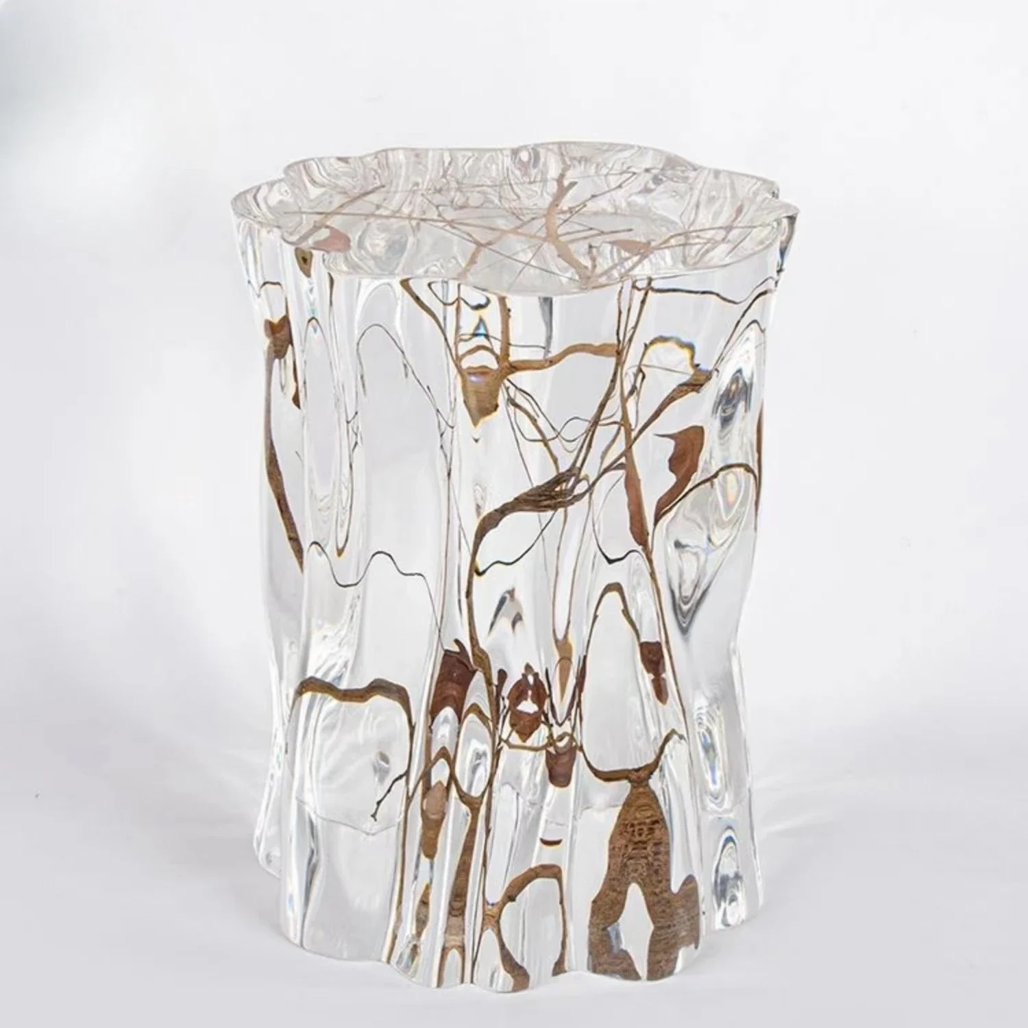 Titanium crystal acrylic crystal resin pier branch stool tea stool transparent high-end handicrafts soft decoration ornament