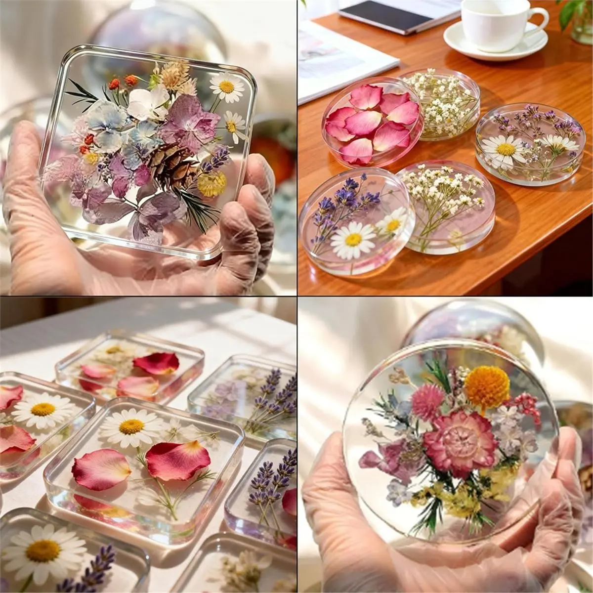 Coaster Resin Molds Silicone,4 Inches Round and Squares Coaster Silicone Molds for Resin,Coaster Epoxy Resin Molds