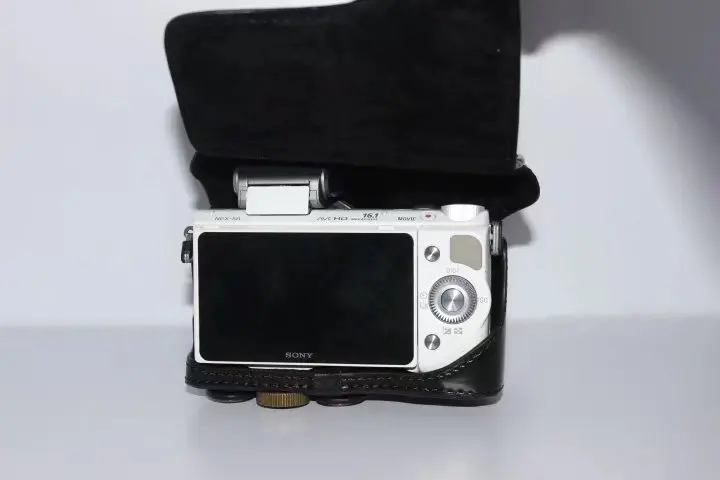 حافظة كاميرا من الجلد الصناعي لهواتف سوني nex-5t ، 5r ، nex5n ، nex5t ، nex5c ، nex5r ، عدسة 18-55 مللي متر