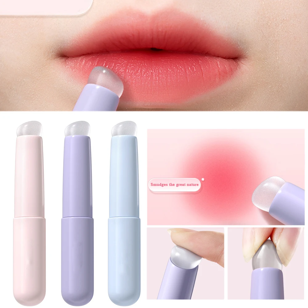 Escova labial de silicone com tampa cabeça redonda silicone macio elástico batom escova portátil mini pincel de maquiagem escova de manchas de pó de unhas