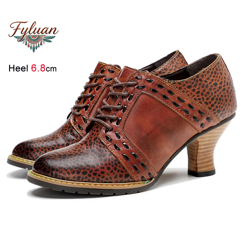 

2026 Spring Autumn Leopard Print Zipper Women's Shoes Thick Heels 6.8cm Lace Up Stitching Splicing Ladies Pumps Bohemian Shoes
