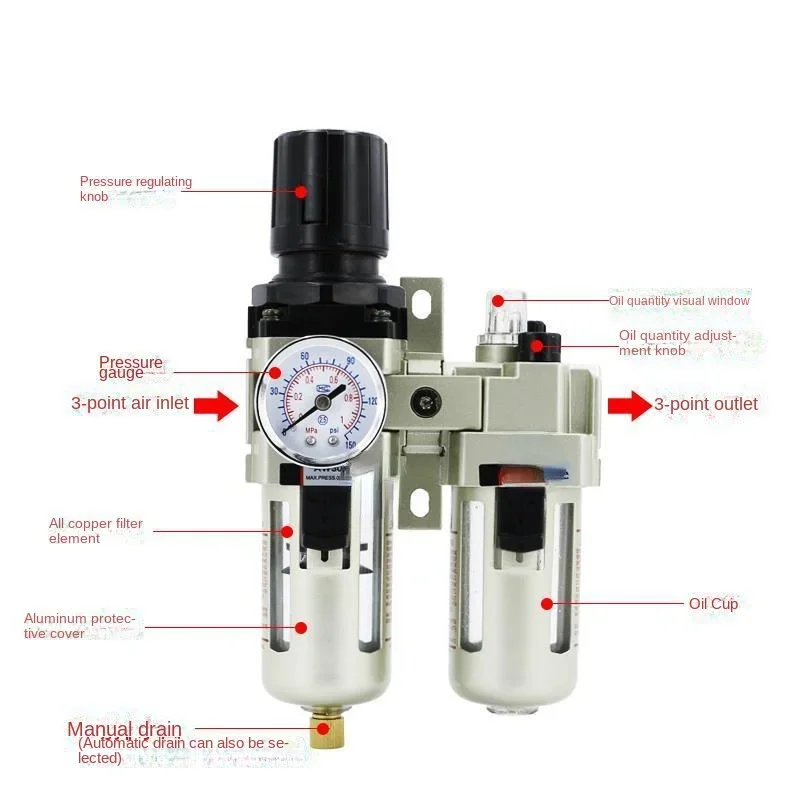 Air Compressor Oil-Water Separator AC3010-03 Pneumatic Duplex Piece Pressure Regulating Valve Automatic Drainage Air Compressor