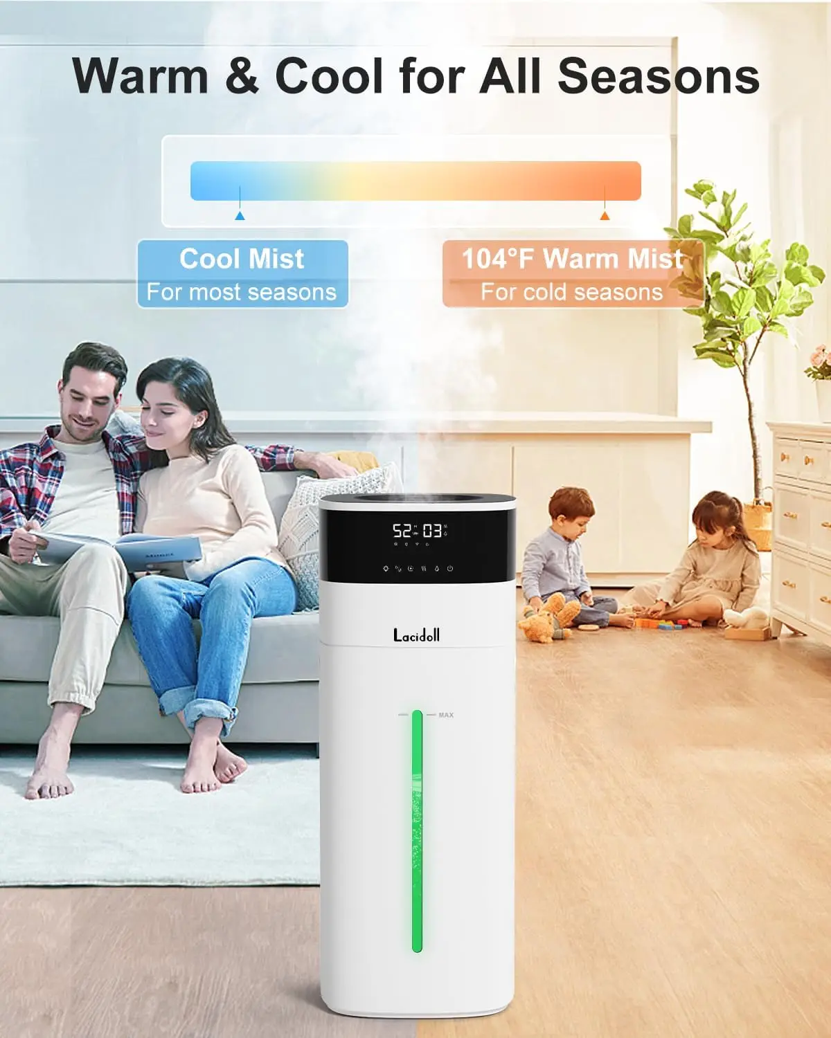 Room, 5.3Gal/20L Cool and Warm Mist Humidifiers for Home 3000 sq ft, Whole House Humidifiers with Diffuser&Extended Tube, Top Fi