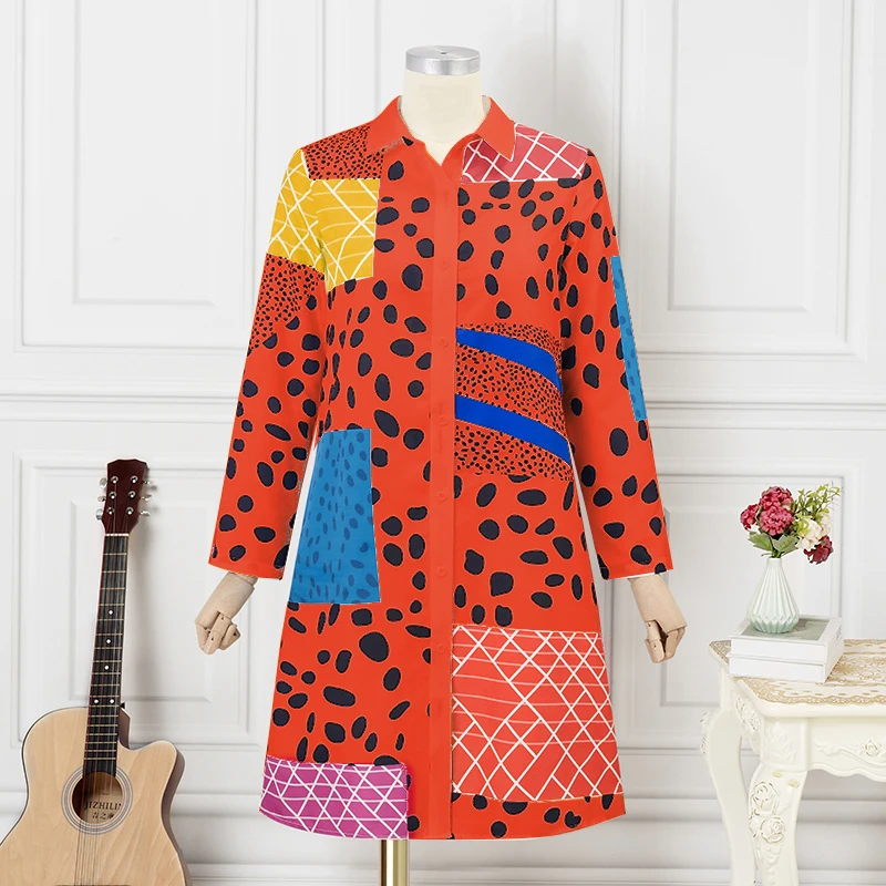 Plus Size 5XL VONDA Women Bohemian Dress Fashion Long Sleeve Leopard Printed Sundress Buttons Knee-Length Oversized Vestidos