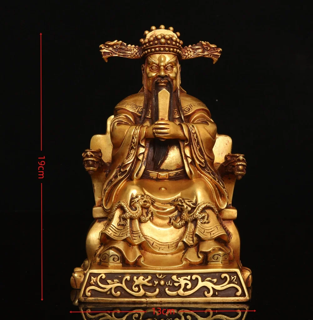 

8"Tibetan Temple Collection Old Purple Bronze Gilded High Relief Dragon Five God Immortal The Five Wealth Gods Sitting Buddha