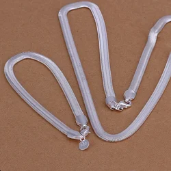 High-quality 6MM Flat Soft Snake Chain Fashion Silver Color Women Mens Wedding Necklace Bracelets Jewelry Set With