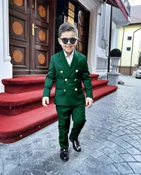 Boys Wedding Suit Jacket Pants Set of 2 Double Breasted Kids Clothes Fashion Gold Buttons 2-16 Years Blazer