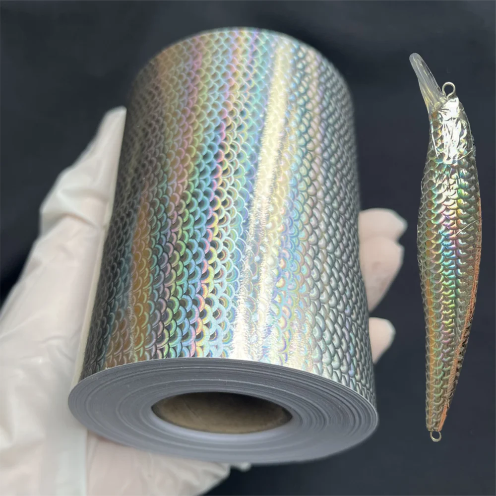 10CMx20M Self-Adhesive Fishing Lure Sticker Holographic Fish Scale Pattern Waterproof Flexible Stickers for Plastic Lead Lures