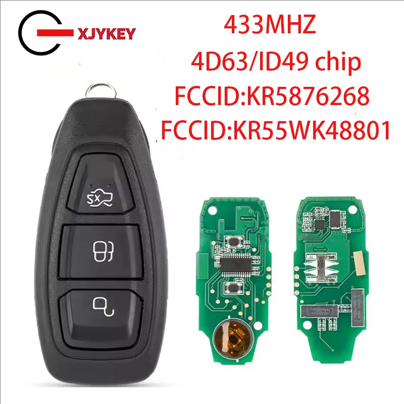

XJY KR5876268 ID49 KR55WK48801 4D63+/83 Chip 433MHz Smart Remote Control Car Key Fit for Ford Fiesta Kuga 2016 2017 2018