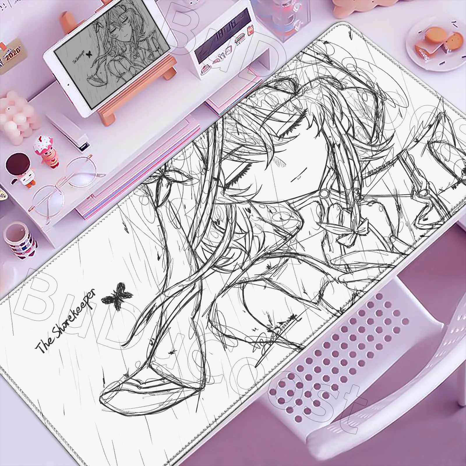 Podkładka pod mysz Black and White Painting Wuthering Waves XXL Gaming Computer PC Keyboard Mats Non-Slip Rubber Laptop Phrolova Mousepad — zdjęcie produktu 2