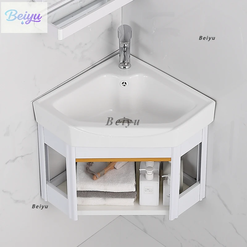 

Bathroom Wall-mounted Washbasin Cabinet Combination Ceramic Triangle Washbasin Corner Small Unit Balcony Washbasin Mini