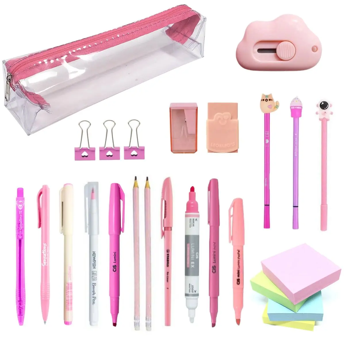 Full Office School Transparent Pink Tones Case Kit Cute 2.0