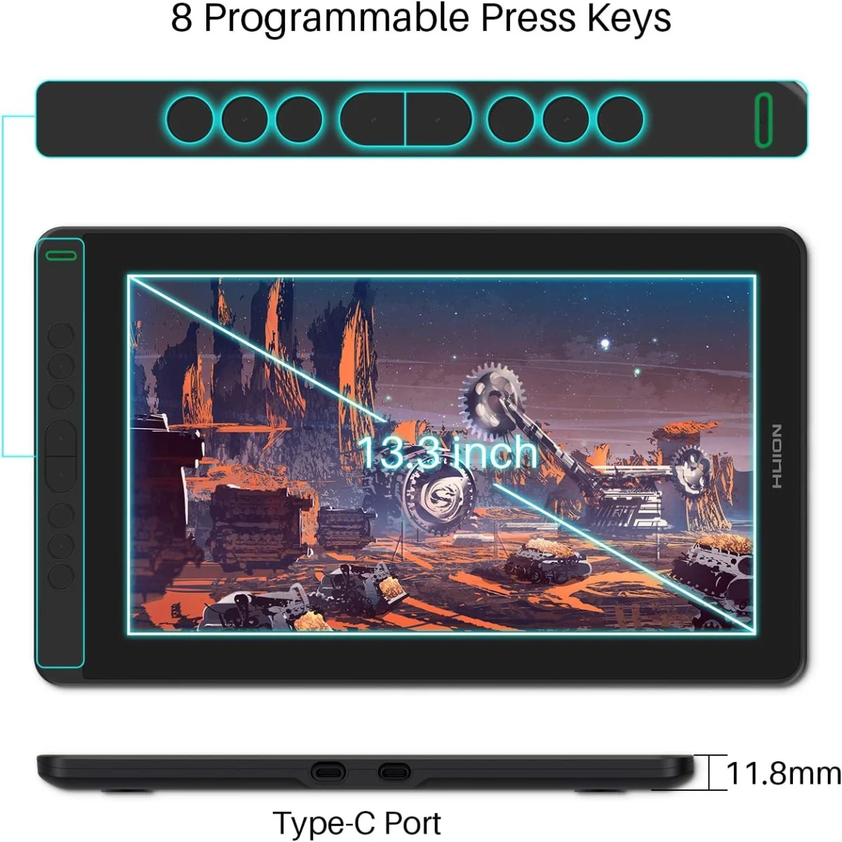 HUION Kamvas 13 Graphic Tablet Monitor 120%sRGB Battery-Free Pen Display Drawing Monitor 8192 Levels Pen with Express Keys Gamut