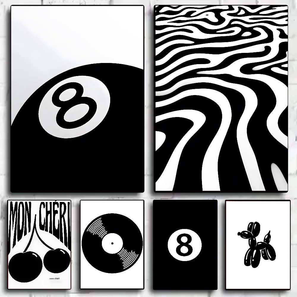 Black and white billiard cat record player Poster art wall waterproof home living room bedroom bar aesthetic decoratio